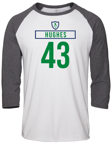 Home Jersey Quinn Hughes Unisex Premium Three-Quarter Raglan T-Shirt | Swagsta