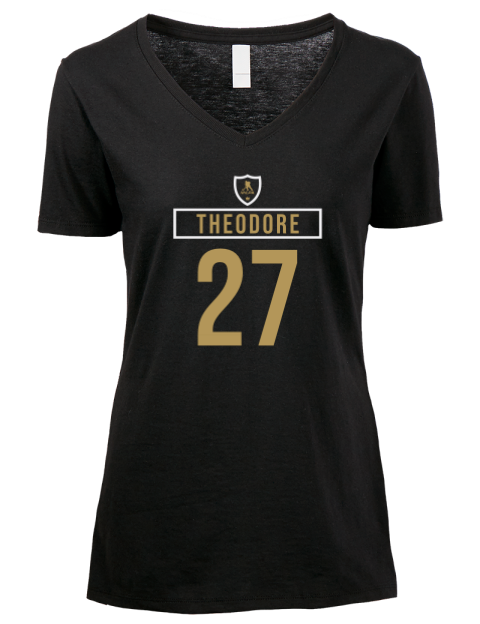 Away Jersey Shea Theodore Premium Ladies V-Neck T-Shirt | Swagsta