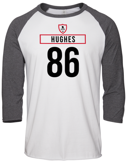 Home Jersey Jack Hughes Unisex Premium Three-Quarter Raglan T-Shirt | Swagsta