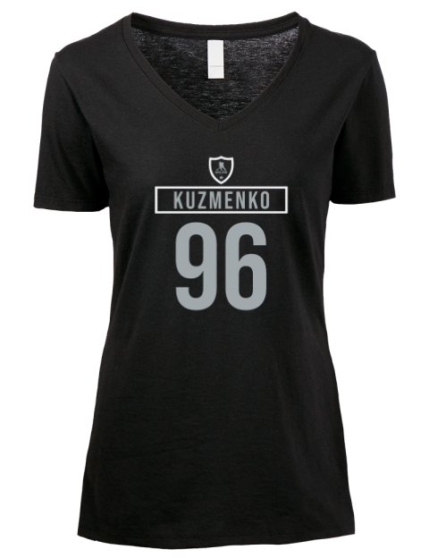 Away Jersey Andrei Kuzmenko Premium Ladies V-Neck T-Shirt | Swagsta