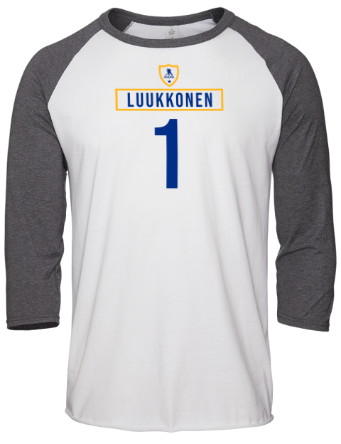 Home Jersey Ukko-Pekka Luukkonen Unisex Premium Three-Quarter Raglan T-Shirt | Swagsta