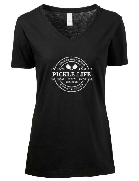 Bainbridge Life Pickleball Premium Ladies V-Neck T-Shirt | Swagsta