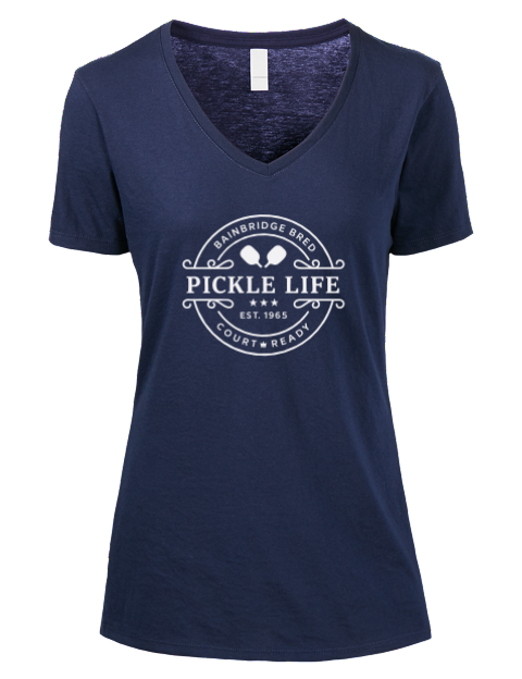 Bainbridge Life Pickleball Premium Ladies V-Neck T-Shirt | Swagsta