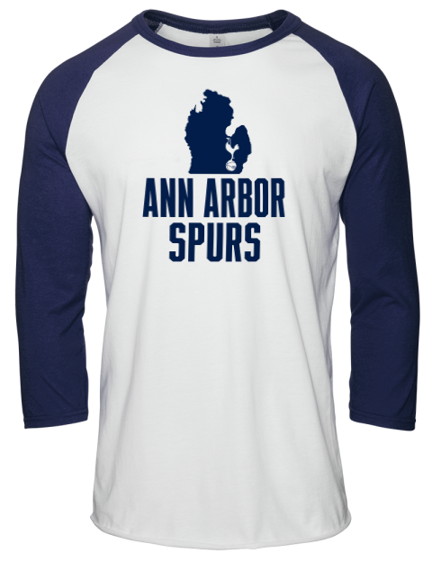 Stacked Club Logo Ann Arbor Spurs Custom Unisex Premium Three-Quarter Raglan T-Shirt | Swagsta