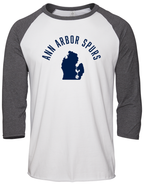 Arched Club Logo Ann Arbor Spurs Custom Unisex Premium Three-Quarter Raglan T-Shirt | Swagsta