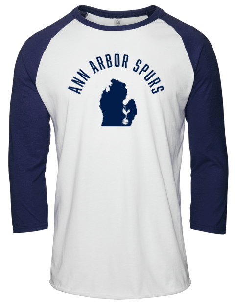 Arched Club Logo Ann Arbor Spurs Custom Unisex Premium Three-Quarter Raglan T-Shirt | Swagsta
