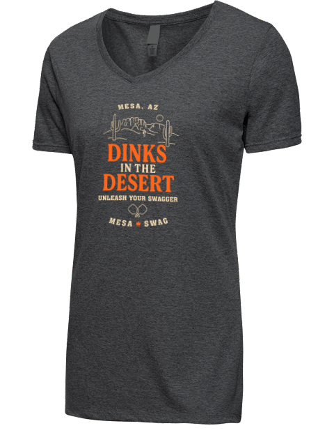 Dinks In The Desert Pickleball Premium Ladies V-Neck T-Shirt | Swagsta
