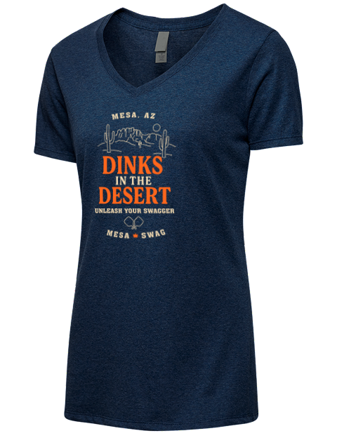 Dinks In The Desert Pickleball Premium Ladies V-Neck T-Shirt | Swagsta
