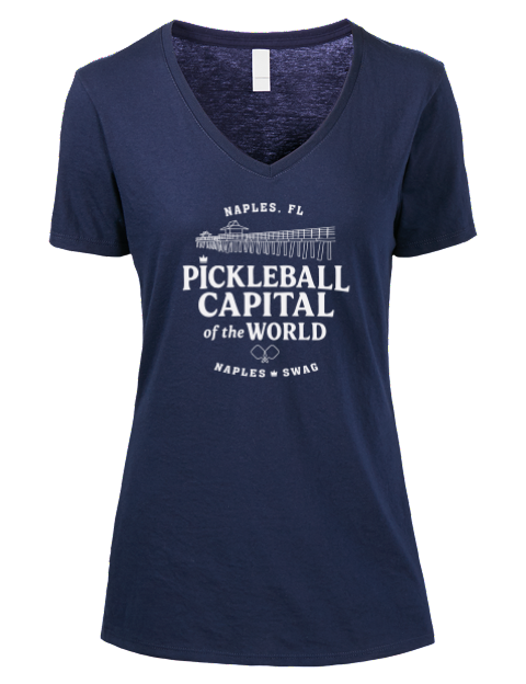 Naples FL Pickleball Premium Ladies V-Neck T-Shirt | Swagsta